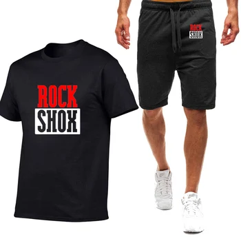 Высококачественный мужской летний деловой повседневный костюм Rock Shox, Хлопковая футболка с вышивкой и короткими рукавами + спортивные штаны, комплект шорт