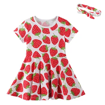 Платья с короткими рукавами для маленьких девочек, хлопковая одежда, Летние платья с животными, Повседневные платья для девочек, дети 2-7 лет