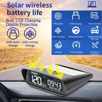 HD X100 Solar Car HUD GPS Спидометр, головной дисплей, ЖК-дисплей, проектор на ветровое стекло, Сигнализация высоты, скорости, Автомобильная электроника