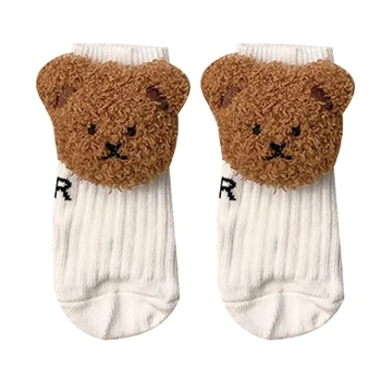 Детские носки с мультяшным медведем для мальчиков и девочек, короткие носки выше икр, чулки в корейском стиле, дышащие носки для младенцев в возрасте от 0 до 2 лет