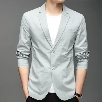 Мужской пиджак на двух пуговицах, новинка весны 2023 года, корейский стиль, модная деловая повседневная мужская одежда, хлопковый маленький костюм