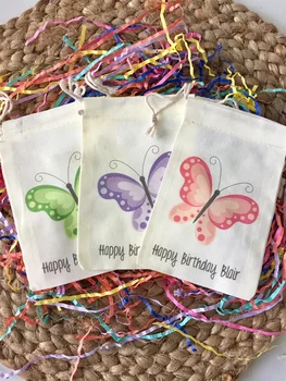 20 штук персонализированных подарков для вечеринки в честь Дня рождения ребенка с бабочками - муслиновые хлопчатобумажные пакеты на заказ