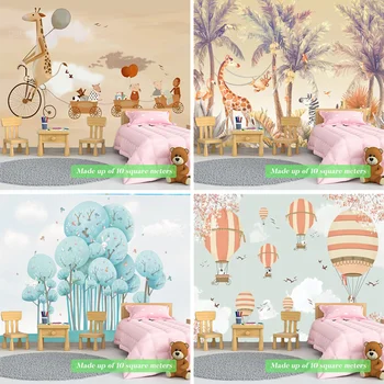 3D обои с джунглями, фрески с животными-жирафами для детской комнаты, 3D обои с воздушным шаром и деревом, мультяшные наклейки для домашнего декора