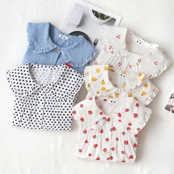 Хлопковая одежда для маленьких девочек, блузки и рубашки с принтом и длинными рукавами, топ для девочек от 2 до 9 лет RT676
