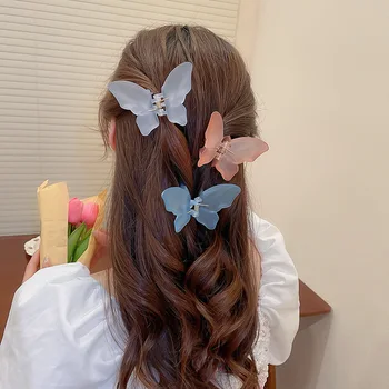 Корейский однотонный матовый акриловый зажим для волос с бабочками-когтями Для женщин, элегантные Милые заколки для волос, держатель для конского хвоста, аксессуары для волос