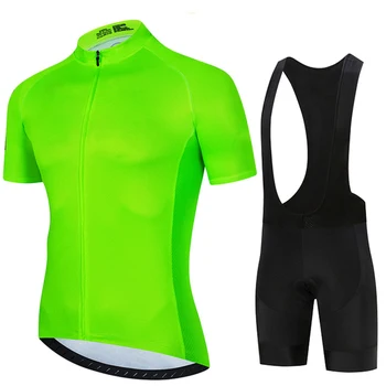 Флуоресцентный Зеленый 2023, Однотонные мужские Трикотажные костюмы с коротким рукавом для велоспорта, Одежда для гоночных велосипедов MTB, Летняя Велосипедная одежда для велоспорта