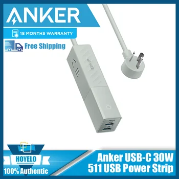 Удлинитель Anker Power Strip с USB C, 511 USB Power Strip, 2 розетки и 33 Вт USB C, 5-футовый мягкий удлинитель, питание для iPhone14 / 13 / Ма