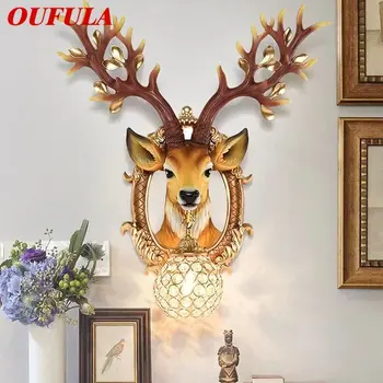 Современный настенный светильник OUFULA с оленем, светодиодный креативный интерьерный светильник-бра из смолы для дома, гостиной, фонового декора коридора