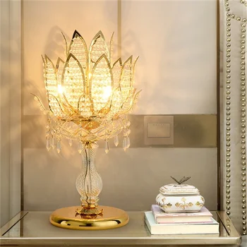 Роскошная настольная лампа TEMAR Crystal Modern Gold Lotus Creative Decoration Светодиодная настольная лампа для домашнего прикроватного столика