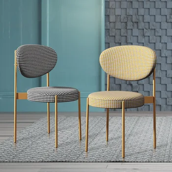Nordic Light Роскошные льняные обеденные стулья для кухонной мебели Современный бытовой обеденный стул в клетку Стулья для ресторана со спинкой