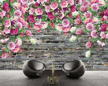 Обои на заказ теплые романтические модные цветок пиона кирпичная стена гостиная спальня ТВ фон настенная декоративная роспись фреска