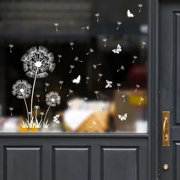 Одуванчик Белая Бабочка Статическое Стеклянное окно Двусторонняя Видимая Декоративная Наклейка на стену