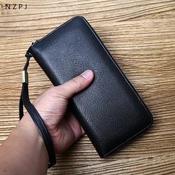 Длинный кошелек из кожи NZPJ, клатч из натуральной воловьей кожи, сумка для банковских карт большой емкости, многофункциональный кошелек, повседневная сумка для мобильного телефона