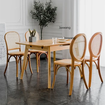 Обеденный стул в стиле ретро со спинкой из ротанга, минималистичные современные стулья из массива дерева, обеденные стулья для кухни, мебель для дома, обеденный стул U
