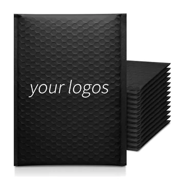 Изготовленный на заказ логотип, черная упаковка с пузырьковой подкладкой, Биоразлагаемый конверт, Самозаклеивающиеся пакеты для макияжа, почтовые принадлежности для доставки