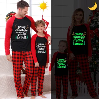 Рождественские Одинаковые Семейные Пижамы, Светящийся Комплект Красных Пижам С Оленьими Рогами Рождественской Елки
