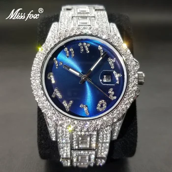 Новые мужские часы в стиле хип-хоп Ice Out люксового бренда, часы с синим циферблатом, Модные часы с автоматической датой, серебряные Relogio Masculino