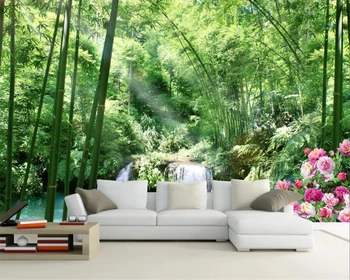 wellyu papel de parede Пользовательские обои 3d фрески бамбуковый лес водопад пион пейзаж ТВ фон обои для домашнего декора