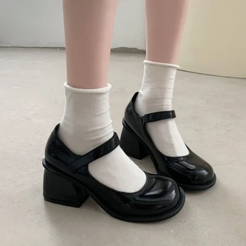 Туфли Мэри Джейн на черном каблуке, женские туфли в стиле Лолиты на платформе, мода 2022 года, винтажные туфли на толстом высоком каблуке, модные роскошные туфли-лодочки
