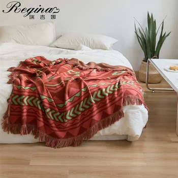 Одеяло с геометрическим рисунком индейского племени REGINA, Домашний Декоративный Этнический диван-кровать, кресло, Мягкое Пушистое Нежное Вязаное одеяло