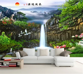 обои на заказ beibehang красивый простой досуг зеленое большое дерево лес водопад пейзаж домашний фон papel de parede