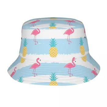Уличная кепка-панама с ананасом и фламинго, хлопковая кепка рыбака, летняя пляжная кепка рыбака с розовой птицей, пляжная кепка рыбака.