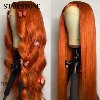 Оранжевый блондинистый парик из человеческих волос на кружеве 13x4, Бразильская объемная волна, Рыжий парик из человеческих волос на кружеве 180 плотности, Цветные парики из человеческих волос