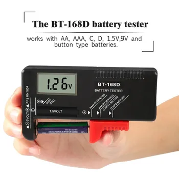 Портативный цифровой тестер батареи BT-168D для проверки напряжения на 9 В 1,5 В Кнопочный элемент Перезаряжаемый AAA AA C D Универсальный тест батареи