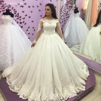 Бальное платье Свадебные платья С длинными рукавами и открытыми плечами Плюс Размер Кружевное Свадебное платье Свадебные платья Vestidos Noiva 2023