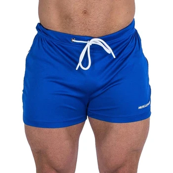 Мужские шорты для фитнеса в тренажерных залах, синие быстросохнущие шорты для марафона, шорты для бега трусцой, шорты для бодибилдинга, тренировочные короткие брюки