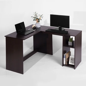 Угловой компьютерный стол L-образной формы для домашнего офиса, рабочее место, письменный стол для учебы с 2 полками и ящиками для хранения