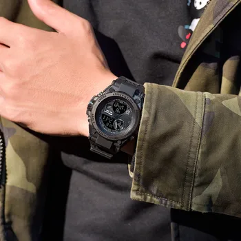 Роскошные Мужские спортивные часы Sanda с двойным дисплеем, аналоговые Цифровые светодиодные электронные наручные часы Relogio Masculino, электронные часы
