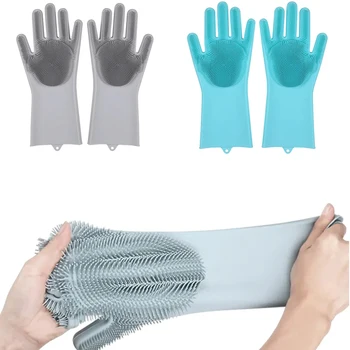 1 пара перчаток для мытья посуды, силиконовая резиновая губчатая перчатка, бытовой скруббер, инструменты для чистки кухни, прямая поставка, кухня