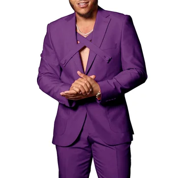 2022 Последние разработки Фиолетовые Костюмы Мужской комплект Slim Fit Мода Жених Свадебное платье Смокинг На заказ Праздничный Блейзер с брюками 2шт