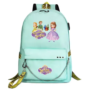 Disney Sofia Princess Для мальчиков и девочек, детские сумки для школьных книг, женский рюкзак с USB-цепочкой, холщовый рюкзак для мужчин, рюкзак для ноутбука, сумка для книг