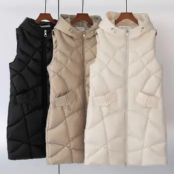 2023 Новый осенне-зимний жилет, женское пальто средней длины с капюшоном, повседневная верхняя одежда Wild, женская куртка без рукавов