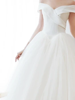 Роскошное свадебное бальное платье из белого тюля и органзы, свадебное платье с V-образным вырезом, атлас и тюлевый шлейф, сшитое на заказ свадебное платье