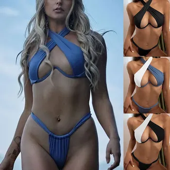 2023 Новый Европейский и американский сексуальный бикини с эффектом присборенного тела, хороший раздельный дизайн, женский пляжный купальник