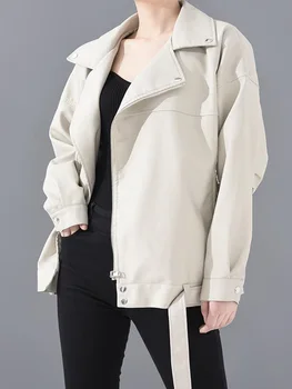 Женская куртка из искусственной кожи, весенне-осенние куртки из искусственной кожи, женское свободное повседневное пальто, женская мотоциклетная куртка с открытыми плечами, пальто