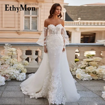 Ethymon Modern Свадебные платья без бретелек со съемным рукавом-трубой на молнии для женщин 2023 BrideVestido De Casamento На заказ