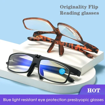 НОВЫЙ Анти-синий свет Флип Очки Для Чтения Женщины Мужчины Дальнозоркость Старинные HD Линзы Портативные Очки Оттенки UV400 Диоптрий +1.0-+4.0