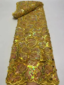 Нигерийская сетчатая кружевная ткань с блестками ручной работы Africa 2022, высококачественное роскошное тюлевое кружево из бисера для пошива свадебных вечерних платьев