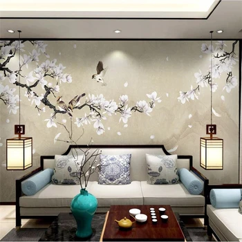 обои на заказ beibehang 3d фреска белая магнолия, ручная роспись ручкой и цветком, китайская роспись на фоне обоев