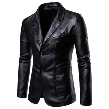 Новая осенне-зимняя кожаная куртка, мужская модная мотоциклетная куртка, байкерские пальто, мужские элегантные повседневные блейзеры из искусственной кожи, куртка, пиджак, пальто