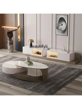 Роскошный гарнитур для гостиной Nordic Light Для небольшой квартиры, бытовая мебель из белой каменной доски, журнальный столик и телевизор, Корпусная мебель для дома