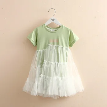 Новинка 2023 года, летнее платье принцессы на 2, 3, 4, 6, 8, 10 лет, однотонное кружевное платье в стиле пэчворк ярких цветов с коротким рукавом, сетчатое многослойное платье для детей, для маленьких девочек