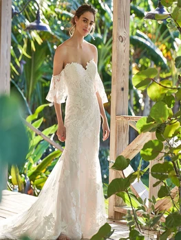 Элегантные короткие свадебные платья в стиле русалки с кружевными аппликациями и пуговицами сзади; Свадебные платья для женщин на заказ