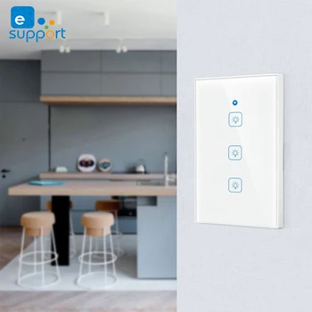 eWLink Стандарт США, Wi-Fi, умный выключатель света, Сенсорный экран, Беспроводные настенные выключатели, Голосовое управление От Alexa и Google home