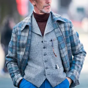 Мужская верхняя одежда осенне-зимняя куртка с отворотом и молнией в клетку с геометрическим рисунком