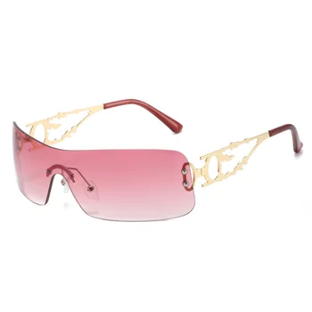Модные женские солнцезащитные очки One Piece оттенков UV400, винтажные очки без оправы, мужские солнцезащитные очки с градиентными линзами цвета океана и розовыми линзами